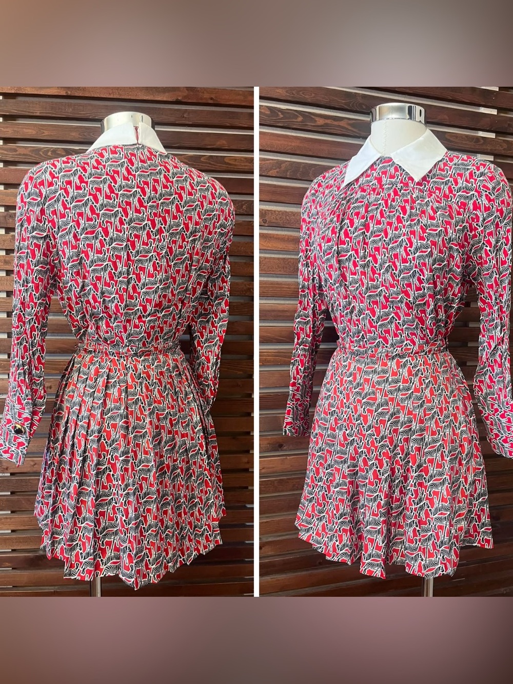 New ZARA Red Black Zebra Print Pleated Mini Skirt Shorts Skort & Blouse Co-ord S